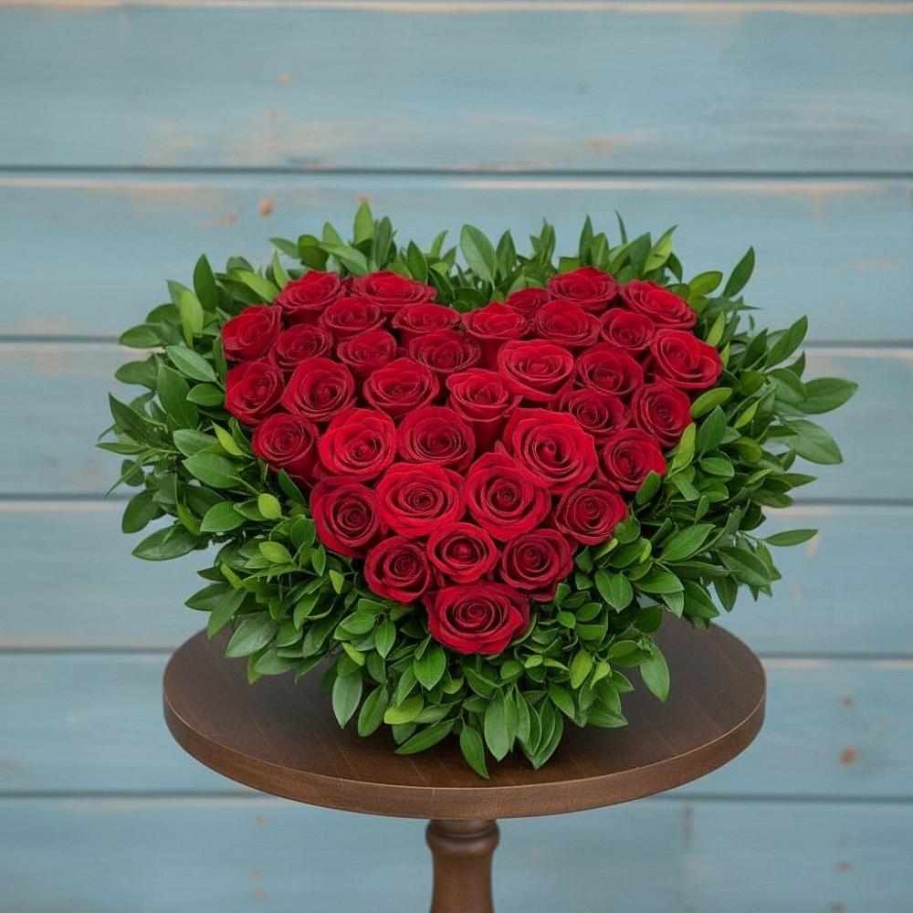 Цветочная композиция из Розы в виде сердца в Сузуне