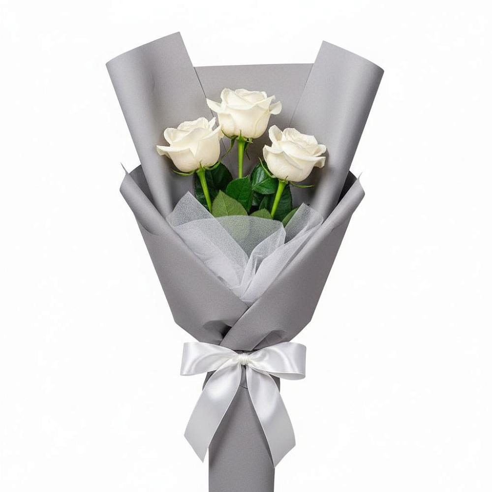 Букет 3 белые розы в Сузуне