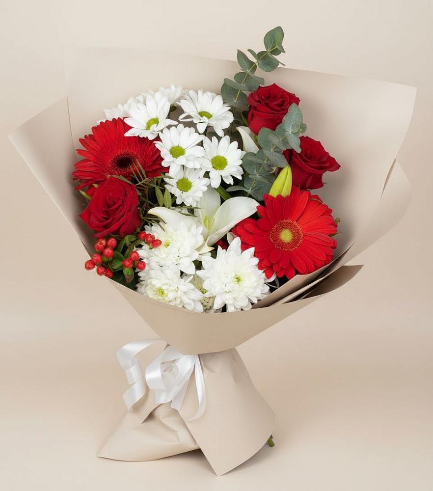 Букет цветов из: Розы, Хризантемы, Герберы и Лилии в Сузуне
