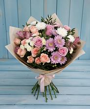 Букет цветов из:  Хризантемы, Розы и Альстромерии в Сузуне